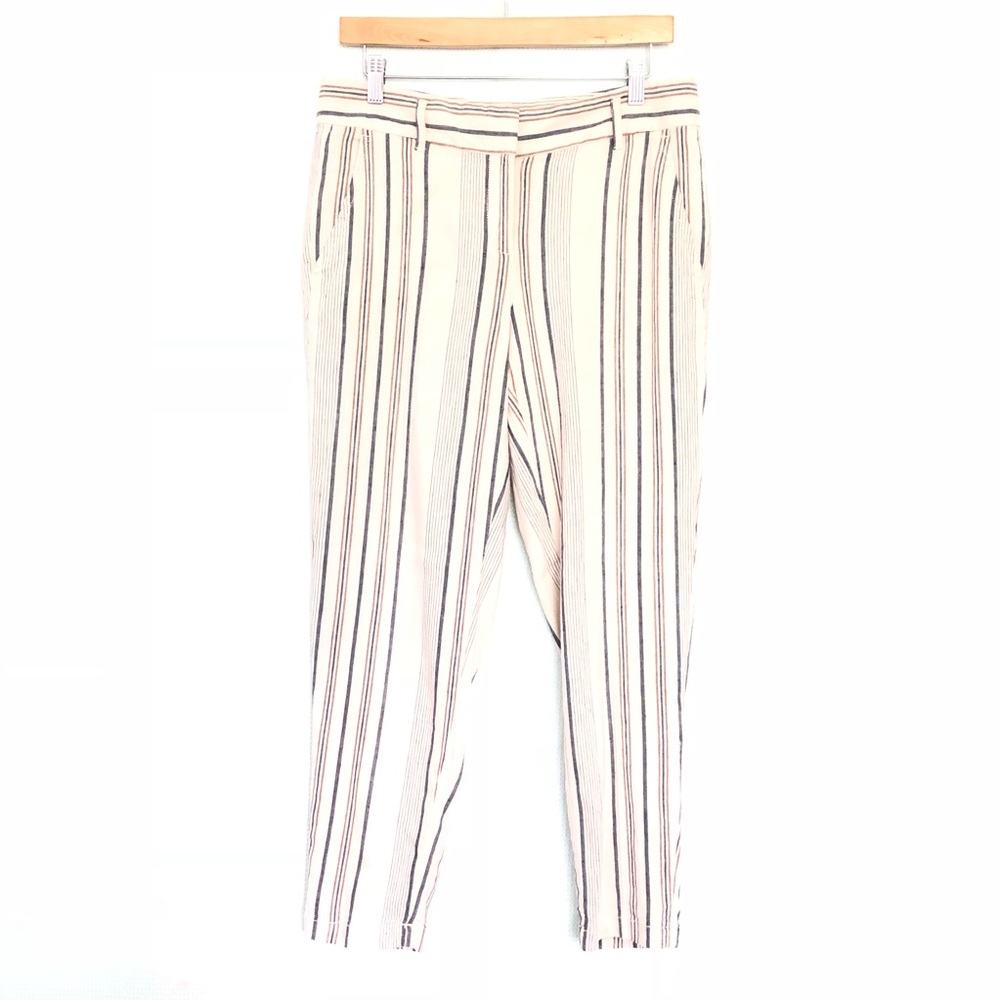 Ann Taylor Stripe Linen Crop Ankle Pants EUC